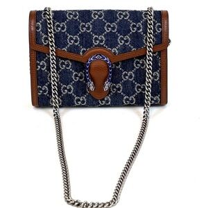 GUCCI GG Dionysus denim chained crossbody bag